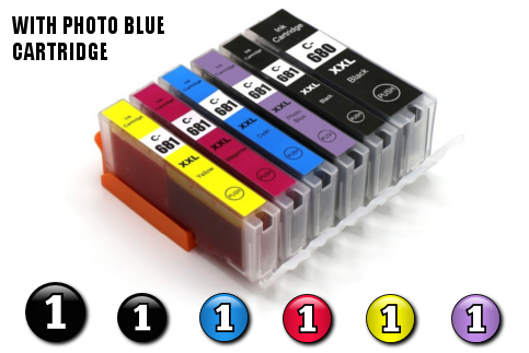 6 Pack Combo Compatible Canon ink cartridges (1 x PGI-680XXLBK + 1 x CLI-681XXLBK/C/M/Y/PBL)